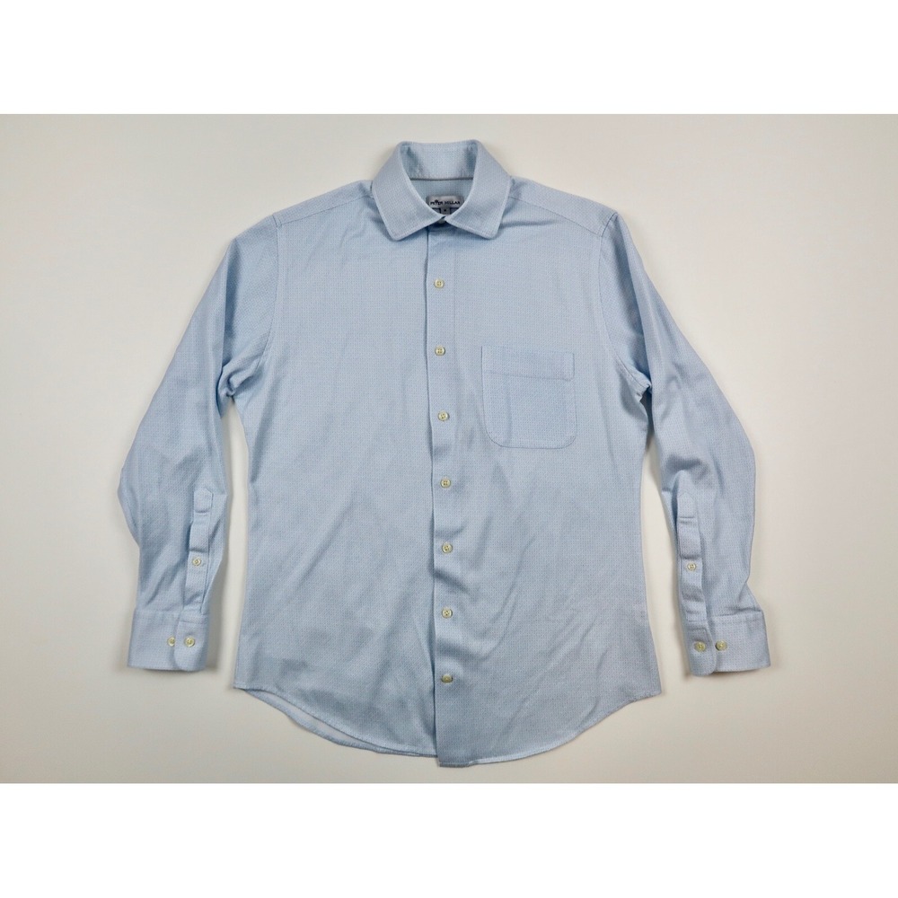 Peter Millar Men's Medium Blue Medallion Long Sleeve Button‎ Front Dress Shirt